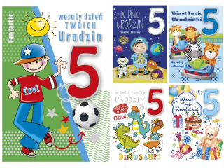 Kartki laurka B6GE-excl.z gąbk Dziecięce urodziny "5" zest.618