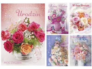 Kartki laurka B6B -brokat Urodziny zest. 698 Kwiaty - Bukiety, Foto