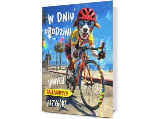Kartka urodzinowa PAN DRAGON K.B6 HOLO-35 Pies rowerzysta