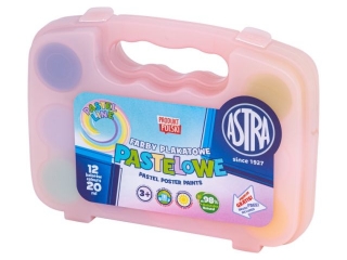 Farby plakatowe ASTRA pastelowe 12 kol x 20ml - WALIZKA