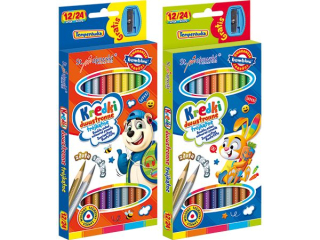 Kredki szkolne BAMBINO trójkątne dwustronne 12/24 kolory + temperówka HURT