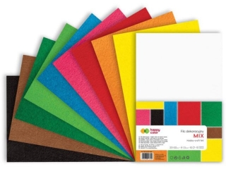 Filc dekoracyjny, 20x30 cm, 1,5 mm, 10 ark, MIX, Happy Color