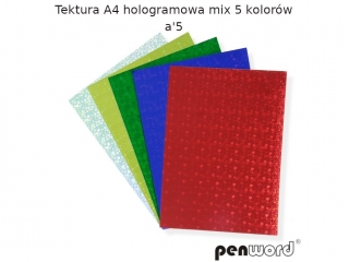 Tektura PENWORD gładka A4 hologramowa mix 5 kol. 5szt.
