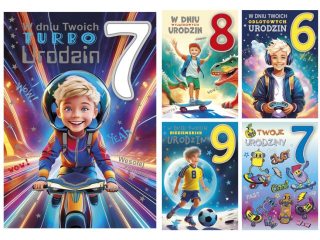 Laurka z cyframi na g�bkach exclusive B6GE 117x167 z kopert� POL-MAK Urodziny cyfra 6-9 mix B6GE_URDZIE_738