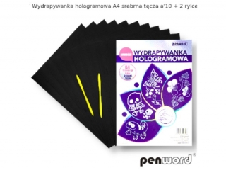 Wydrapywanka PENWORD hologramowa A4 srebrna t�cza 10ark. + 2 rylce