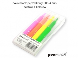 ZAKREŚLACZ PĘDZELKOWY 605-4 FLUO ZESTAW 4 KOLORÓW