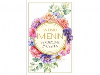 Kartka Imieninowa ART NUVO Złocona, DUŻA 13x20, 5 cm KI-02 Serdeczne życzenia