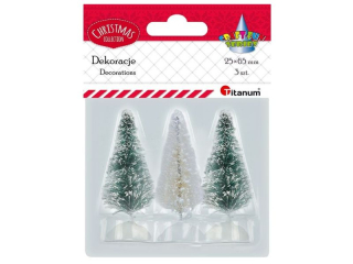 Drzewka minaturowe plastikowe Choinki 2xzielone, 1xbia�e 55mm