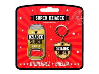 Zestaw prezentowy na Dzie Dziadka - Otwieracz + brelok - Dziadek Super Bohater
