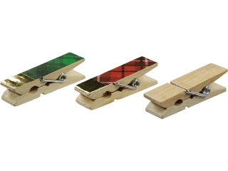 Klamerki drewniane naklejka krata 12x45mm czerwone, zielone 12szt.