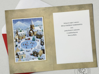 Kartka witeczna PAN DRAGON Star 159 "Zimowe lodowisko" srebrzona