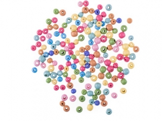 Drewniane koraliki DPCRAFT kulki 8x10 mm t�czowe , 40g