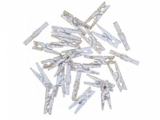 Mini klamerki drewniane DPCRAFT 3 cm, 24 szt. Bia�e z�ocone