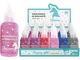 Klej brokat do dekor 3D 20ml UNICORN [opakowanie=24szt]