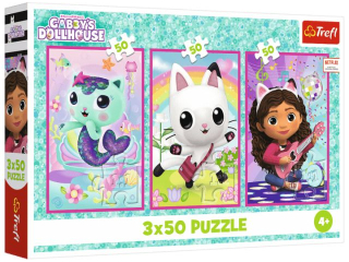 Puzzle 3x50 TREFL Koci domek Gabi - Poznajcie Gabby i kotki
