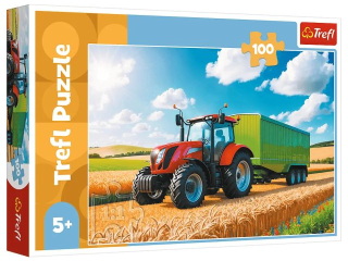Puzzle 100 TREFL Maszyny rolinicze - traktor z przyczepą
