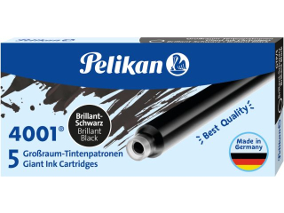 Naboje atramentowe Pelikan 4001 GTP/5 – czarny Brilliant Black, 5 dużych wkładów do pióra wiecznego