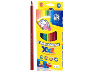 Kredki o��wkowe hexagonalne ASTRA GRAFIT XXL 4 mm - 12 kolor�w z temper�wk�  SUPER-HURT