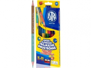 Kredki o��wkowe ASTRA tr�jk�tne dwustronne 12szt/24 kolor�w