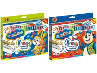 Kredki BAMBINO w oprawie drewnianej grube 24 kolory +temperwka