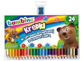 Kredki BAMBINO w oprawie drewnianej grube 24 kolory +temperwka